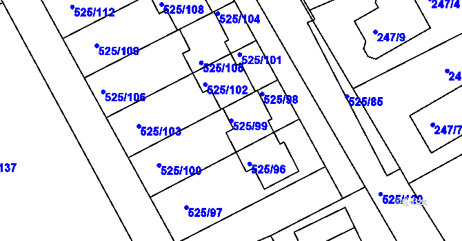 Parcela st. 525/99 v KÚ Dvory, Katastrální mapa