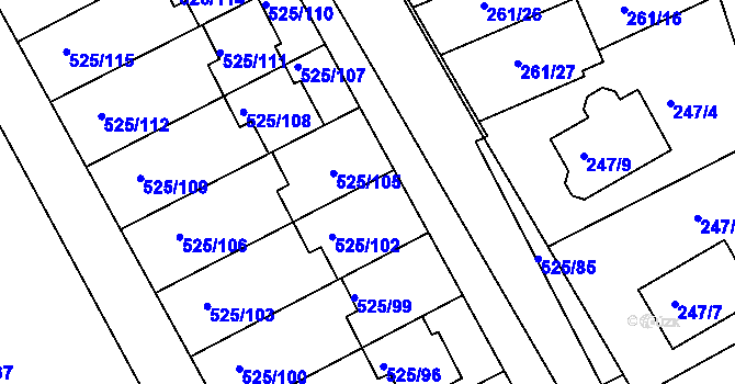 Parcela st. 525/101 v KÚ Dvory, Katastrální mapa