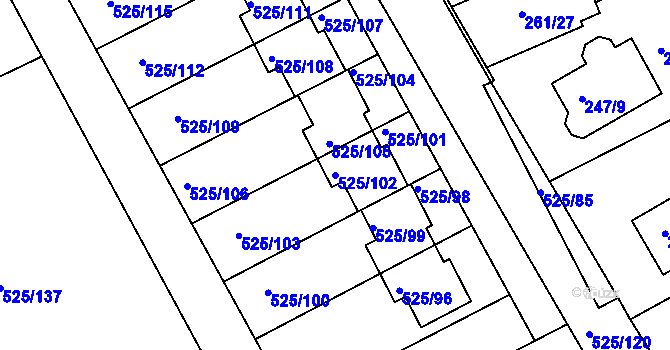 Parcela st. 525/102 v KÚ Dvory, Katastrální mapa