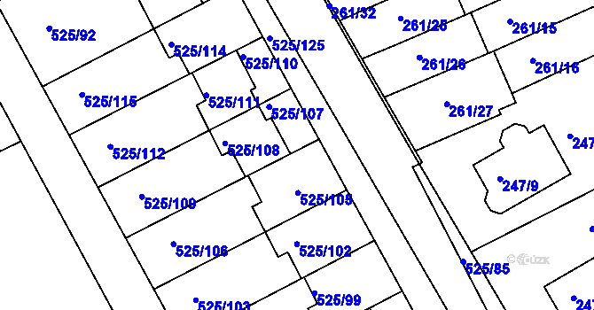 Parcela st. 525/104 v KÚ Dvory, Katastrální mapa