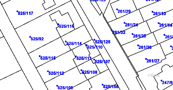 Parcela st. 525/110 v KÚ Dvory, Katastrální mapa