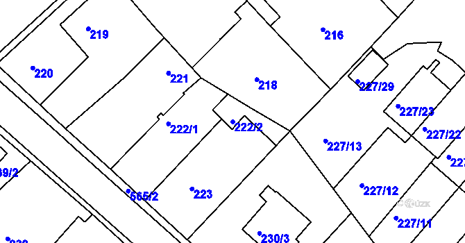Parcela st. 222/2 v KÚ Dvory, Katastrální mapa