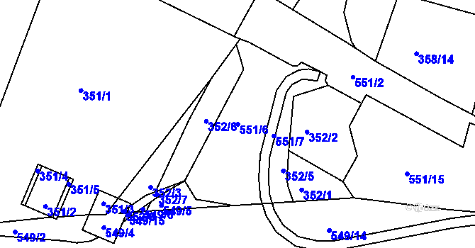 Parcela st. 551/6 v KÚ Dvory, Katastrální mapa