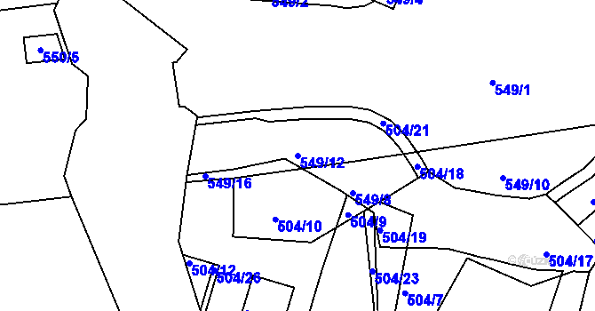 Parcela st. 549/12 v KÚ Dvory, Katastrální mapa