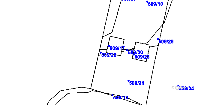 Parcela st. 509/28 v KÚ Dvory, Katastrální mapa