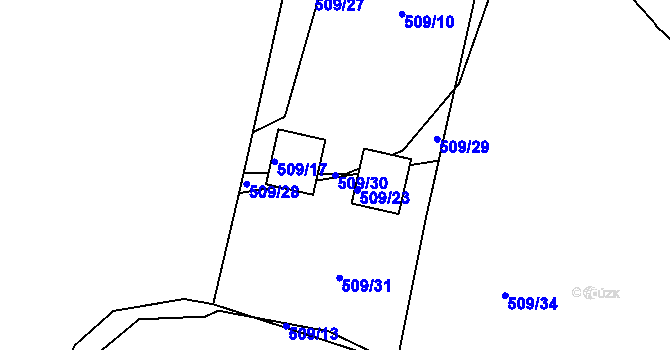 Parcela st. 509/30 v KÚ Dvory, Katastrální mapa