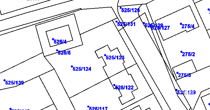 Parcela st. 525/123 v KÚ Dvory, Katastrální mapa