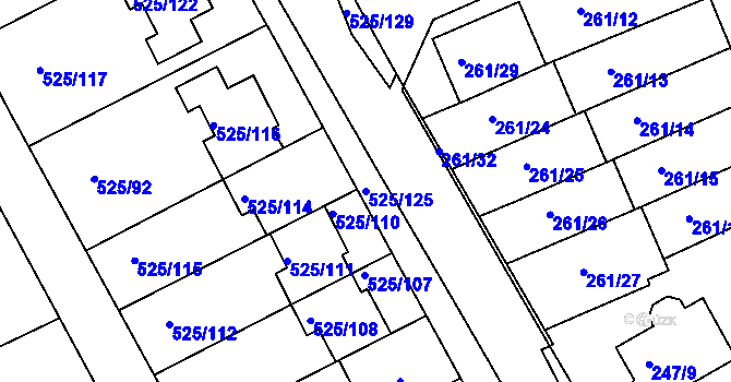 Parcela st. 525/125 v KÚ Dvory, Katastrální mapa