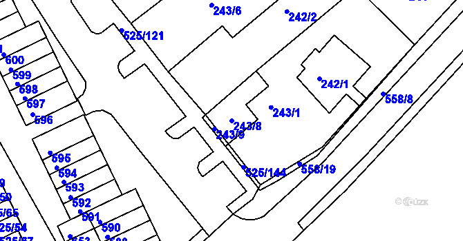 Parcela st. 243/8 v KÚ Dvory, Katastrální mapa