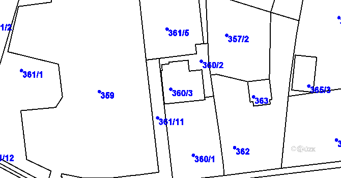 Parcela st. 360/3 v KÚ Dvory, Katastrální mapa