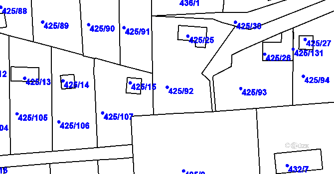 Parcela st. 425/92 v KÚ Dvory, Katastrální mapa