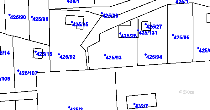 Parcela st. 425/93 v KÚ Dvory, Katastrální mapa