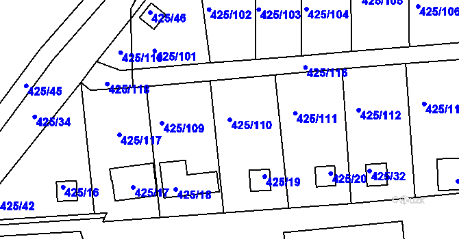 Parcela st. 425/110 v KÚ Dvory, Katastrální mapa