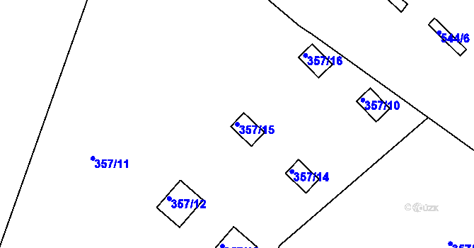 Parcela st. 357/15 v KÚ Dvory, Katastrální mapa
