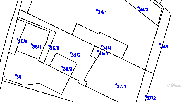 Parcela st. 35/4 v KÚ Dvory, Katastrální mapa