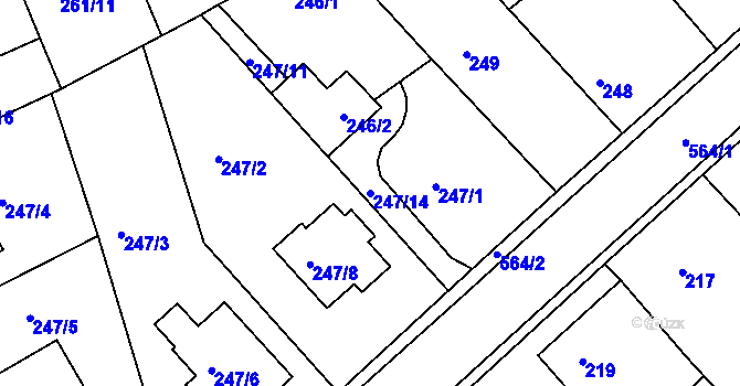 Parcela st. 247/14 v KÚ Dvory, Katastrální mapa