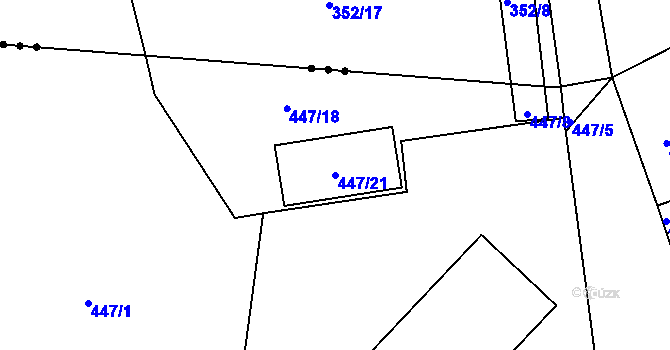 Parcela st. 447/21 v KÚ Dvory, Katastrální mapa