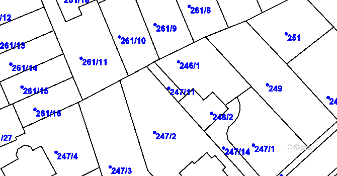 Parcela st. 247/11 v KÚ Dvory, Katastrální mapa