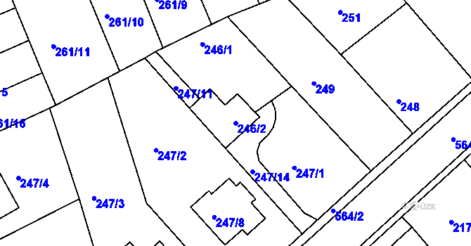 Parcela st. 246/2 v KÚ Dvory, Katastrální mapa