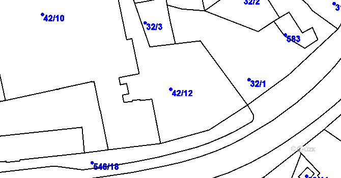 Parcela st. 42/12 v KÚ Dvory, Katastrální mapa