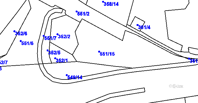 Parcela st. 551/15 v KÚ Dvory, Katastrální mapa