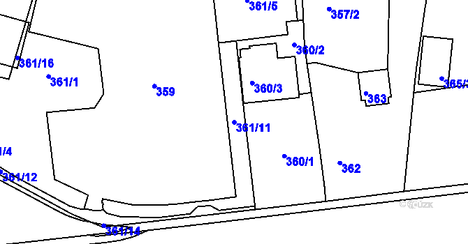 Parcela st. 361/11 v KÚ Dvory, Katastrální mapa