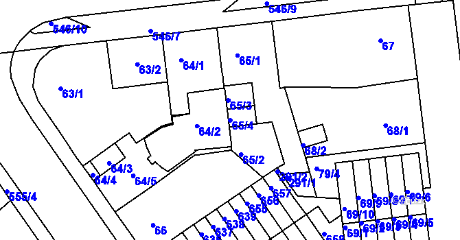 Parcela st. 65/4 v KÚ Dvory, Katastrální mapa