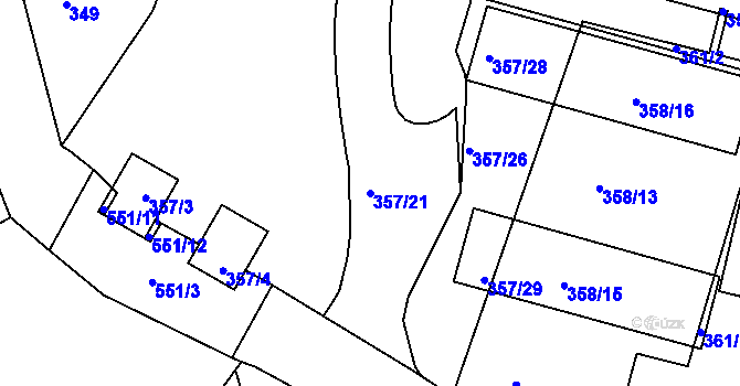 Parcela st. 357/21 v KÚ Dvory, Katastrální mapa