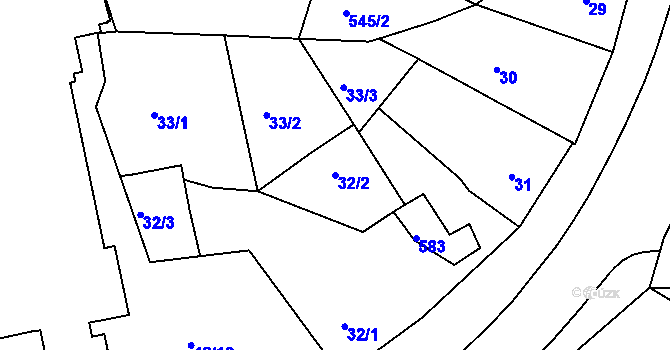 Parcela st. 32/2 v KÚ Dvory, Katastrální mapa