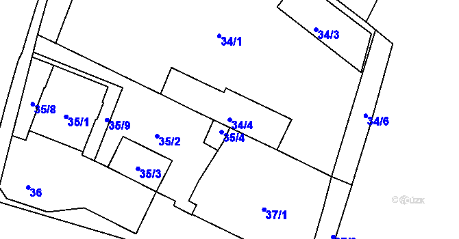 Parcela st. 34/4 v KÚ Dvory, Katastrální mapa
