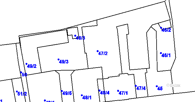 Parcela st. 47/2 v KÚ Dvory, Katastrální mapa