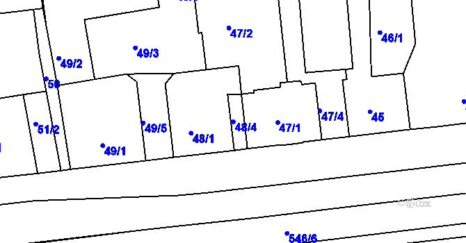 Parcela st. 48/4 v KÚ Dvory, Katastrální mapa