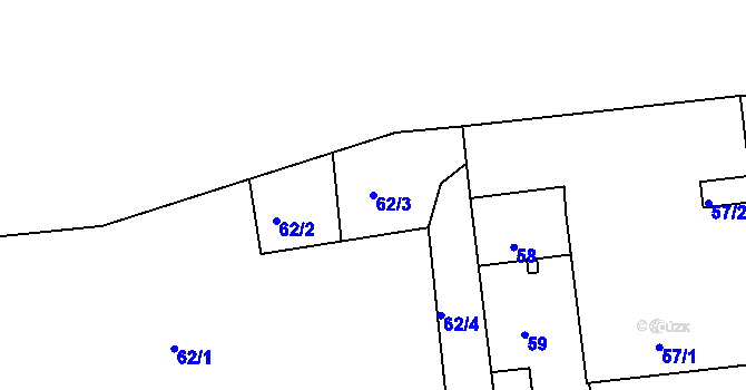 Parcela st. 62/3 v KÚ Dvory, Katastrální mapa