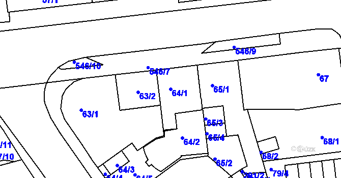 Parcela st. 64/1 v KÚ Dvory, Katastrální mapa