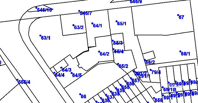 Parcela st. 64/2 v KÚ Dvory, Katastrální mapa