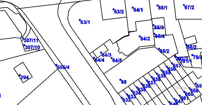 Parcela st. 64/3 v KÚ Dvory, Katastrální mapa