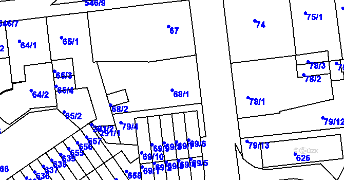Parcela st. 68/1 v KÚ Dvory, Katastrální mapa