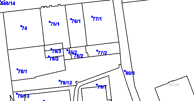 Parcela st. 77/2 v KÚ Dvory, Katastrální mapa