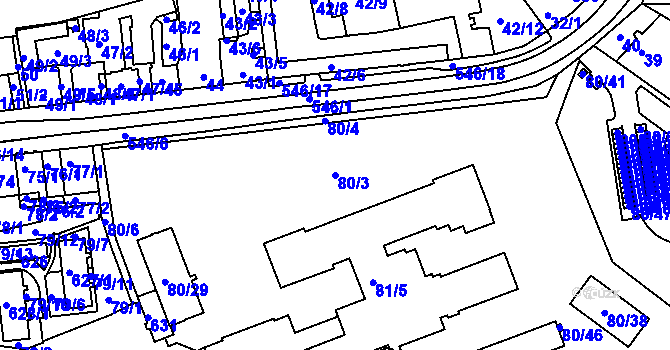Parcela st. 80/3 v KÚ Dvory, Katastrální mapa
