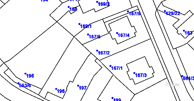 Parcela st. 167/2 v KÚ Dvory, Katastrální mapa