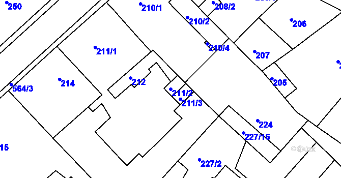 Parcela st. 211/2 v KÚ Dvory, Katastrální mapa