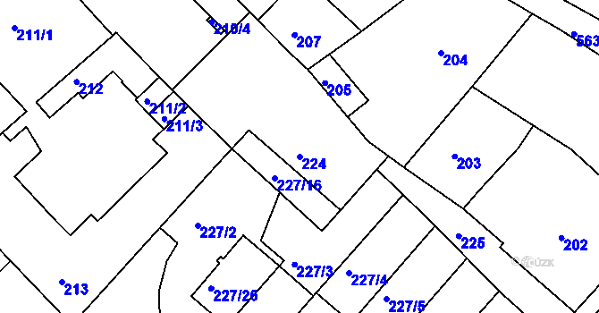 Parcela st. 224 v KÚ Dvory, Katastrální mapa