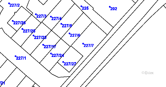 Parcela st. 227/7 v KÚ Dvory, Katastrální mapa