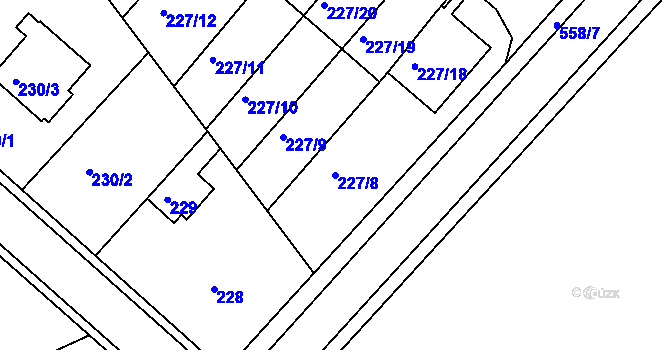 Parcela st. 227/8 v KÚ Dvory, Katastrální mapa