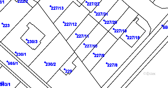 Parcela st. 227/10 v KÚ Dvory, Katastrální mapa