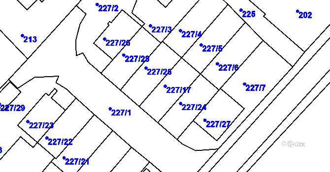 Parcela st. 227/17 v KÚ Dvory, Katastrální mapa