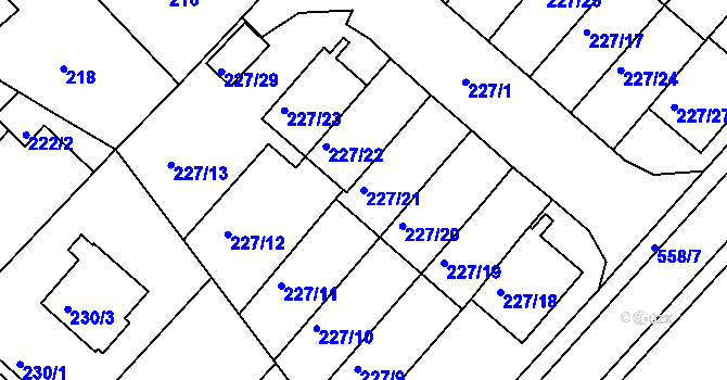 Parcela st. 227/21 v KÚ Dvory, Katastrální mapa