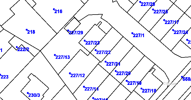 Parcela st. 227/22 v KÚ Dvory, Katastrální mapa