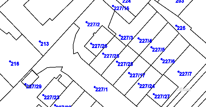 Parcela st. 227/28 v KÚ Dvory, Katastrální mapa