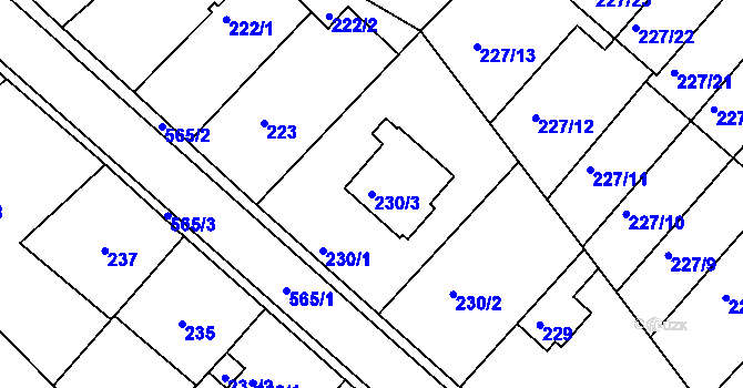 Parcela st. 230/3 v KÚ Dvory, Katastrální mapa